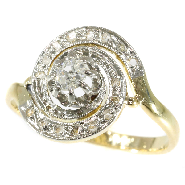 Antique turn of the century ring tourbillon with diamonds